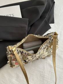 新款时尚亮片单肩法棍包，适合聚会、外出、度假、购物和日常使用，可容纳硬币、手机，也可作为办公室女士、大学生和职业女性的优雅工作包