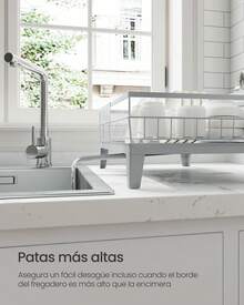 SONGMICS Escurreplatos, Escurridor para Cocina, Giratorio 360° y Extensible, con Soporte para Cubiertos, 31 x 42 x 18.5 cm, Gris Paloma - Gris - Ver 6
