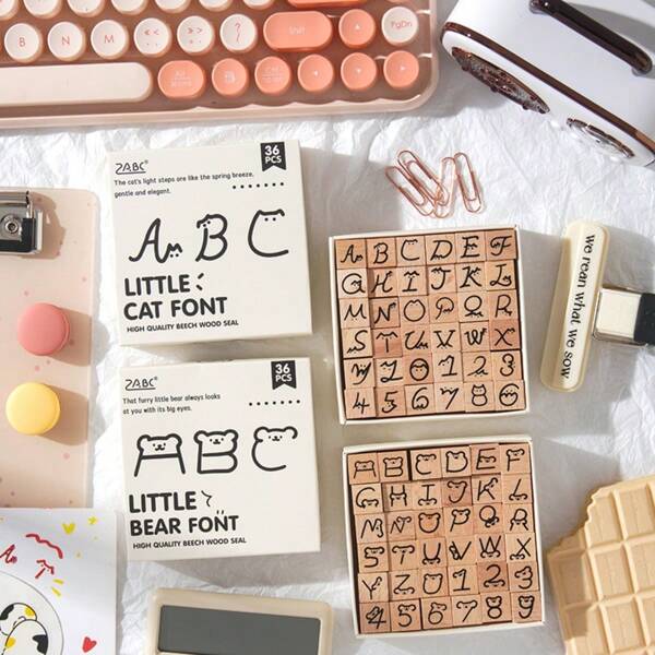 1 Wooden Stamp. Alphabet Stamp Set, 36 Pieces Per Box. Notebook Stamp, Uppercase English Letter Stamp. DIY Notebook Stamp. Finely Engraved Stamp Surface, Clear Stamp Pattern. Push-Pull Box Packaging For Easy Storage. Can Be Used To Make Notebooks, DIY Props, Etc. Student Stationery, Back-To-School Gifts.
