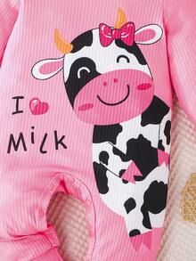 Infant Girls' Spring Autumn Cute Cow Letter Print Long Sleeve Round Neck Jumpsuit Casual Loungewear Set - Multicolor - View 9