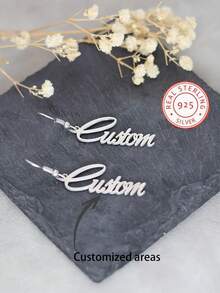 Unique Customizable Handwriting Style Jewelry, 925 Sterling Silver Personalized Name Earrings, Elegant And Fashionable Gifts, Suitable For Women, Everyday Occasions And Gift-Giving Occasions, All Seasons - Silver - View 1