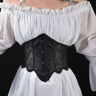 1pc Women 4-Hook Embossed Double-Sided Waist Cincher Corset, Suitable For Daily Wear And Halloween