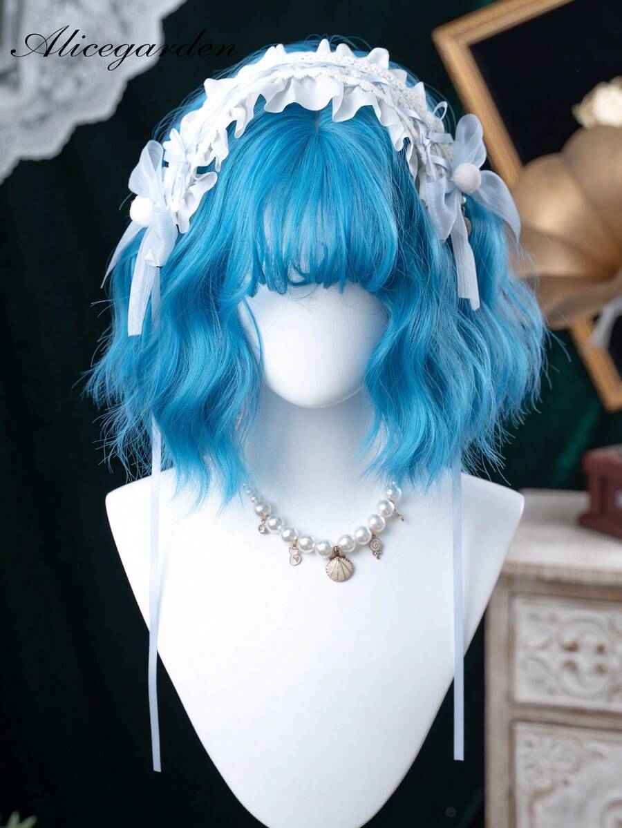 alicegarden 1 sztuka syntetycznych loków odpornych na ciepło, peruka z niebieskimi grzywkami, długość 12, codzienne naturalne realistyczne peruki do tkania. (Akcesoria nie są dołączone)