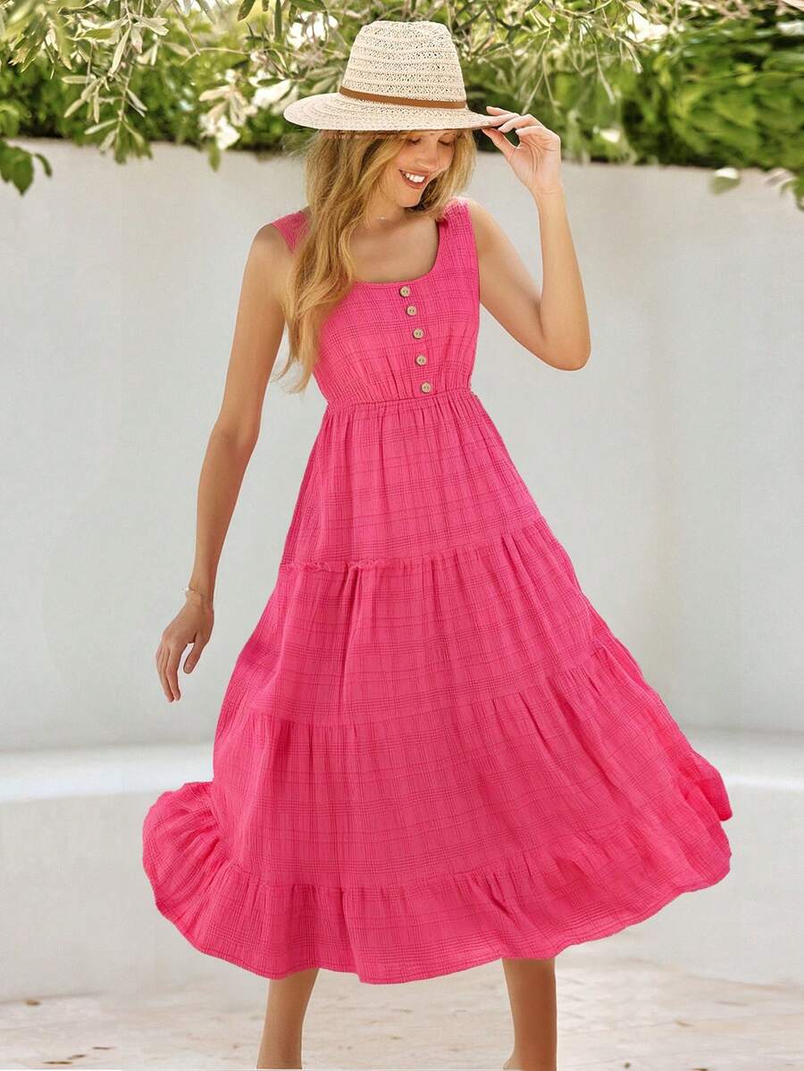 Women Long Dresses - Hot Pink - View 1