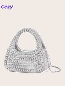 Cezy Bolso de mano con tachuelas de rhinestone de lujo, bolso de mano brillante con correa para el hombro desmontable, elegante para eventos formales, bodas, fiestas, bolso multiusos con asa superior y para el hombro
