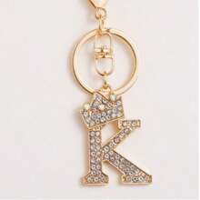 26pcs Alphabet Letter Rhinestone Keychain, Gold-Color Zinc Alloy Bling Pendant Accessories For Handbag Charm, ABCDEF School