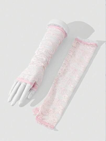 1 đôi ống tay lưới họa tiết hoa hồng dành cho nữ, thích hợp mặc trong các dịp lễ hội mùa thu, phụ kiện ngày Valentine.