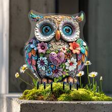 梦幻波西米亚风格亚克力猫头鹰花园桩，7.87 英寸 X 5.5 英寸 - 防风雨户外盆栽和花园装饰，异想天开的庭院艺术 - 多彩的 - 查看 6