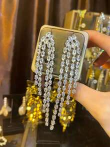 1 đôi Quá quắt Công nghiệp nặng Hợp kim đồng Sọc Hoa tai , Thích hợp Đối với phụ nữ Đến Mặc at Lễ hội & Các bữa tiệc - Bạc - Xem 13