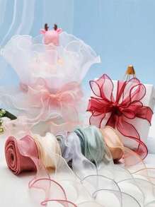 10/50Yards Sheer Chiffon Ribbon Organza Satin Ribbons For Gift Wrapping Decoration Christmas Wedding Birthday Party Bouquets Wreath Sewing Supplies