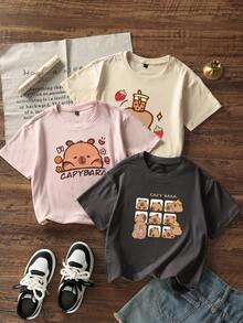 3件套少女学生休闲印花圆领短袖T恤上衣，夏季款 - 彩色 - 查看 2