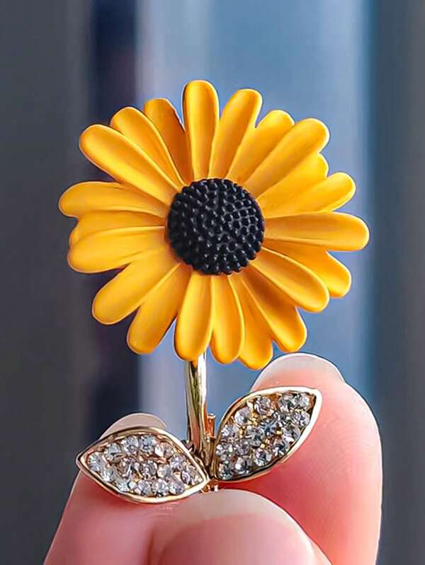 1 pièce Broche tournesol de mode haut de gamme, grande épingle métallique élégante, accessoire pour costume, décoration de veste, école