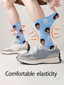 1 Pair Customizable Men's Mid-Calf Socks With Personalized Face Pattern, Can Print Any Face On Socks, Personalized Photo Socks, Fun Customized Image Mid-Calf Socks, Suitable For Valentine's Day, Birthday, Gift, Halloween And Other Occasions, Personalized Customization - Multicolor - View 5