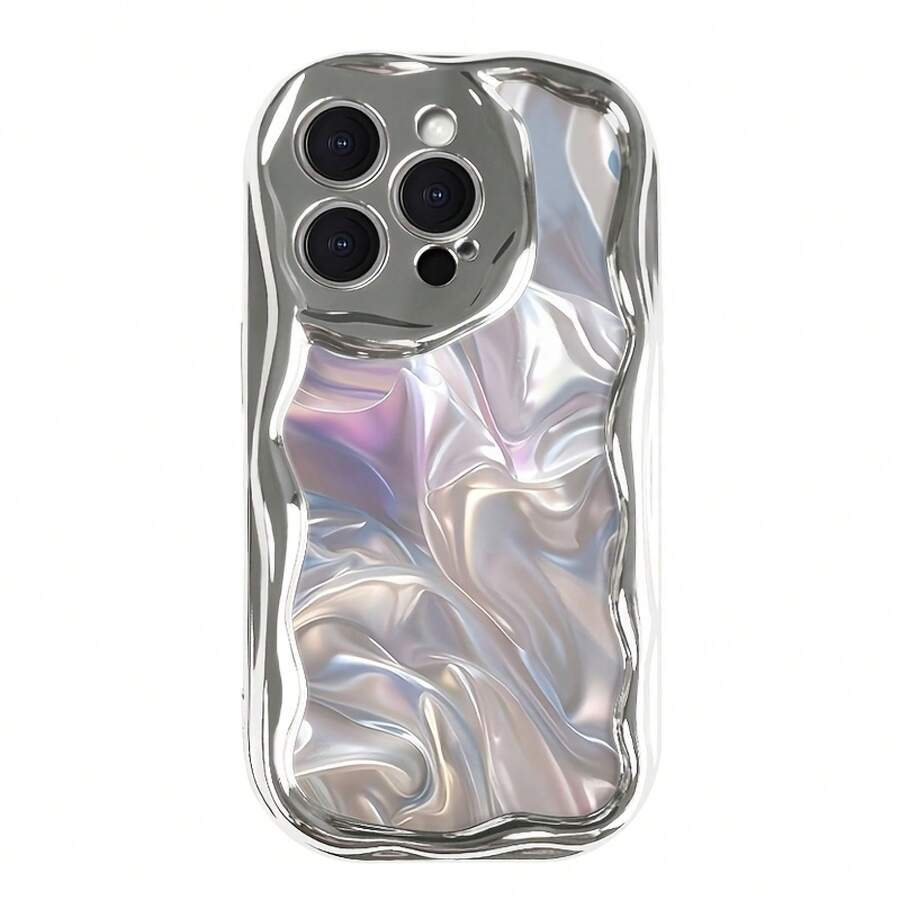 Funda para teléfono 1 pieza Esta es una funda para teléfono de nuevo diseño con un elegante patrón de ondas, adecuada para 16 Pro, 16 Plus, 16 Pro, 16 y 15, 14, 13, 12, 11. Cuenta con recortes de lentes precisos y está hecha de material TPU a prueba de golpes. - Plateado - Ver 1