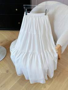 白色A字高腰裙，修身春夏泡泡袖芭蕾短裙 - 白色 - 查看 7