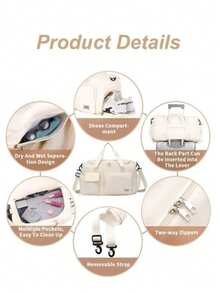 1 件健身包瑜伽斜挎包运动包带鞋隔层和湿衣服隔层奶油色耐磨材料旅行包带干湿分离口袋轻便手提包周末过夜包适合女性男性训练旅行健身游泳和飞机商务度假