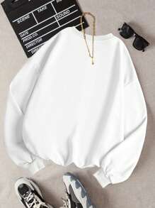 Custom Plus Size Women's Sweatshirt - DIY Personalized Photo Print, Cozy Thermal Lined Long Sleeve Lounge Top For Fall/Winter