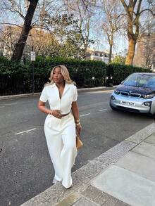 Quần ống rộng xếp ly phong cách thể thao Âu Mỹ mới của VIBEWAVE 2025 dành cho nữ - trắng - Xem 2