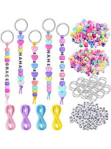 566pcs DIY Keychain Craft Set, Adjustable Letter Heart Shaped Transparent Bead Keychain Accessories, Birthday Party Keychain Small Gift - Set - View 6