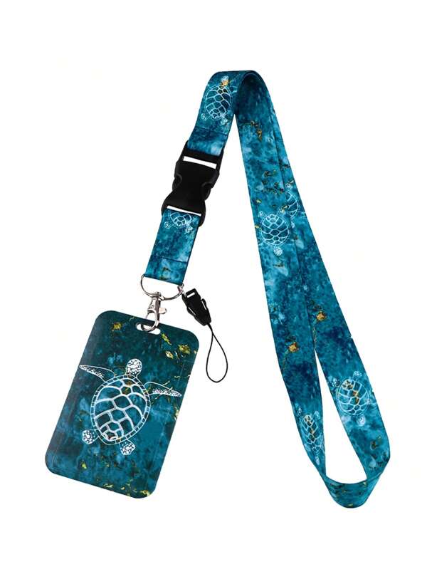 1pc Sea Turtle Polyester Lanyard With ID Card Holder, Cute Neck Phone Strap, Credit Card & Pass Holder, Teacher & Staff Accessories, Great Gift For Women - English Text