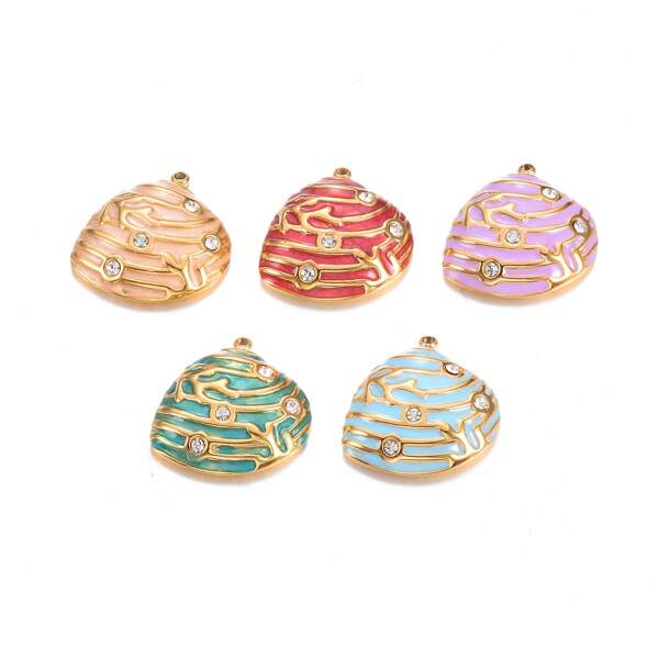 1pc Colorful Oil Dripped Shell Design Stainless Steel Small Pendant, Suitable For Necklace, Earrings, Accessories, Waterproof