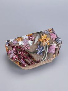 亮片刺绣花卉褶皱手拿包，女士休闲轻便假日钱包，时尚魅力晚宴包，适合度假、派对、通勤、圣诞礼物（图案位置随机），亮片 - 彩色 - 查看 6