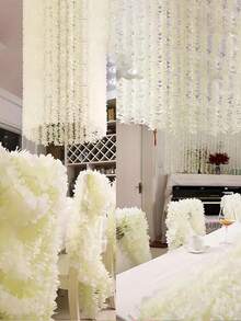 10株100厘米仿真紫藤花，丝质紫藤悬挂花卉，适用于婚礼、派对、室内/室外装饰、婚礼中心摆件、春季装饰，可重复使用的仿真紫藤花，可用于庭院、墙壁、卧室、花园、墙面装饰、室内/室外装饰、婚礼装饰、餐桌装饰、情人节、生日派对装饰 | 优雅悬挂花卉 | 逼真花卉装饰 - 白色 - 查看 8