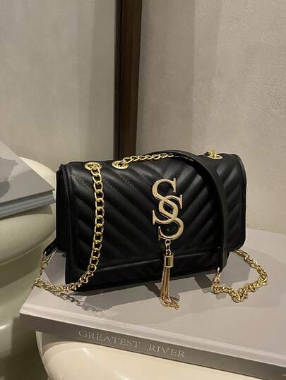 EMERY ROSE Women's Fashion Solid Color PU Leather Quilted Shoulder Bag, Versatile Flap Banquet Evening Chain Crossbody Bag, New Casual Square Vacation Travel Mobile Phone Coin Purse, Daily Commuting Messenger Bags For White Collar And Student