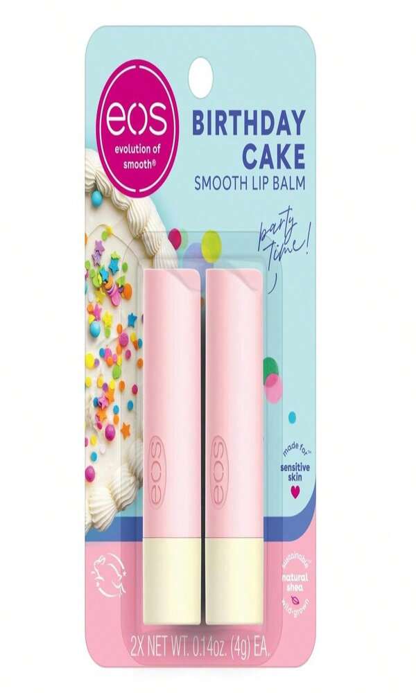Eos Natural Shea Lip Balm- Birthday Cake, All-Day Moisture Lip Care Products, 014 Oz