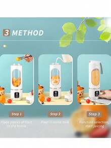 RAF 1pc 450ml Wireless Portable Blender Electric Juicer Machine, USB Rechargeable Mini Fruit Juicer Mixer With 10 Blades And Dual Cup, Multi-Functional Juice Cup Blender For Kitchen Food Processor At Home Or Outdoors, Perfect For Vegetables