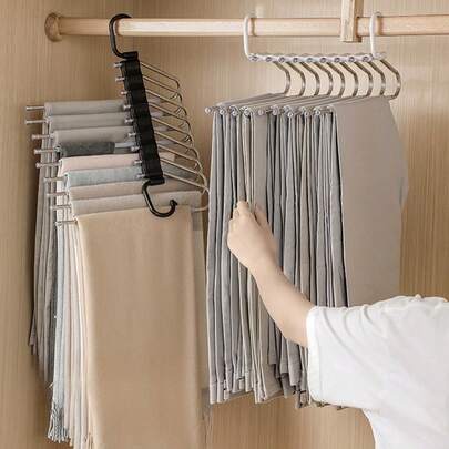 1pc Stainless Steel Multi-Layer Pants Rack, Foldable Wardrobe Clothes Hanger, Pants Storage Rack, Seamless Non-Slip Organizer