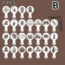 25pcs Coffee Stencils DIY Fancy Coffee Printing Model Foam Spray Cake Stencil Coffee Drawing Cappuccino Mold Birthday Cake Stencils Cookie Coffee Stencils Templates Latte Art Painting Reusable Baking Powdered Sieve Tool,Suitable For Halloween, Christmas, Thanksgiving