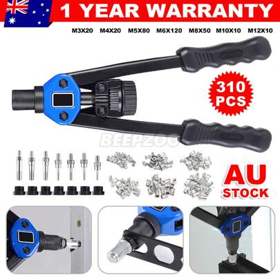 310PCS Rivet Nut Kit M3 - M12 Blind Rivnut Nuts Riveter Nutserts Riveting Tool