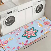 1 pieza, Decoración para el hogar, Alfombra, felpudo o tapete de cerámica de diatomita con patrón floral vintage impreso, antideslizante, rectangular con impresión 3D, apto para sala de estar, dormitorio, pasillo, baño, lavandería - Alfombras de poliéster, aptas para decoración de interiores y exteriores del hogar