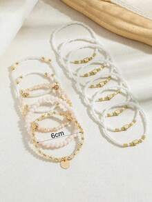 12pcs/Set Creative CCB Beaded Heart Bracelets - Apricot - View 4