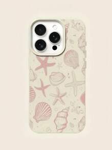 1 件白色海星和贝壳图案全覆盖 TPU 防震手机壳，适用于 16、15、14、13、12、11 Pro Max 等系列