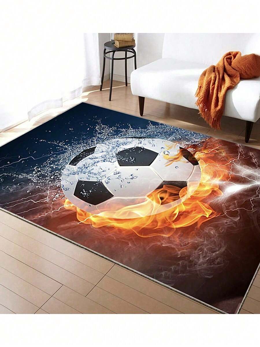 夏季足球主题升级地毯！激情足球，适用于运动室、卧室、游戏室、客厅，防滑多功能地毯 - 黃色 - 查看 1