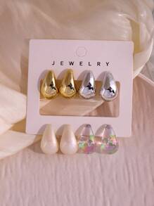 8 أزواج من أقراط التعليق المصنوعة من مادة CCB الخفيفة الوزن، بتصميم قطرات ذهبية معدنية عصرية للنساء