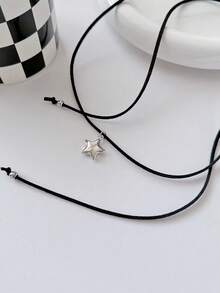 时尚韩版绒面星星吊坠项链，可调节长链毛衣项链，女士适用 - 銀色 - 查看 3