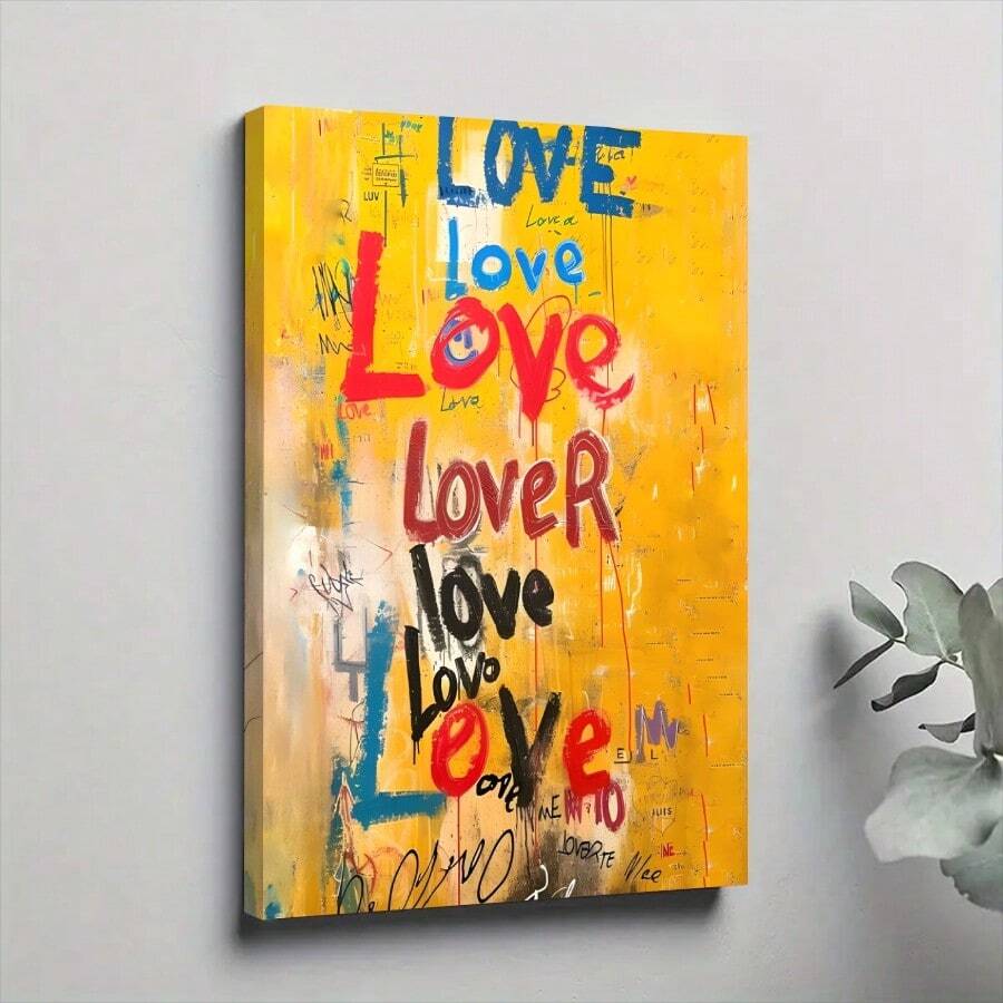 1 Pc Framed Basquiat Wall Art Canvas Poster Painting Wall Decor For Bedroom Living Room - Màu be - Xem 1