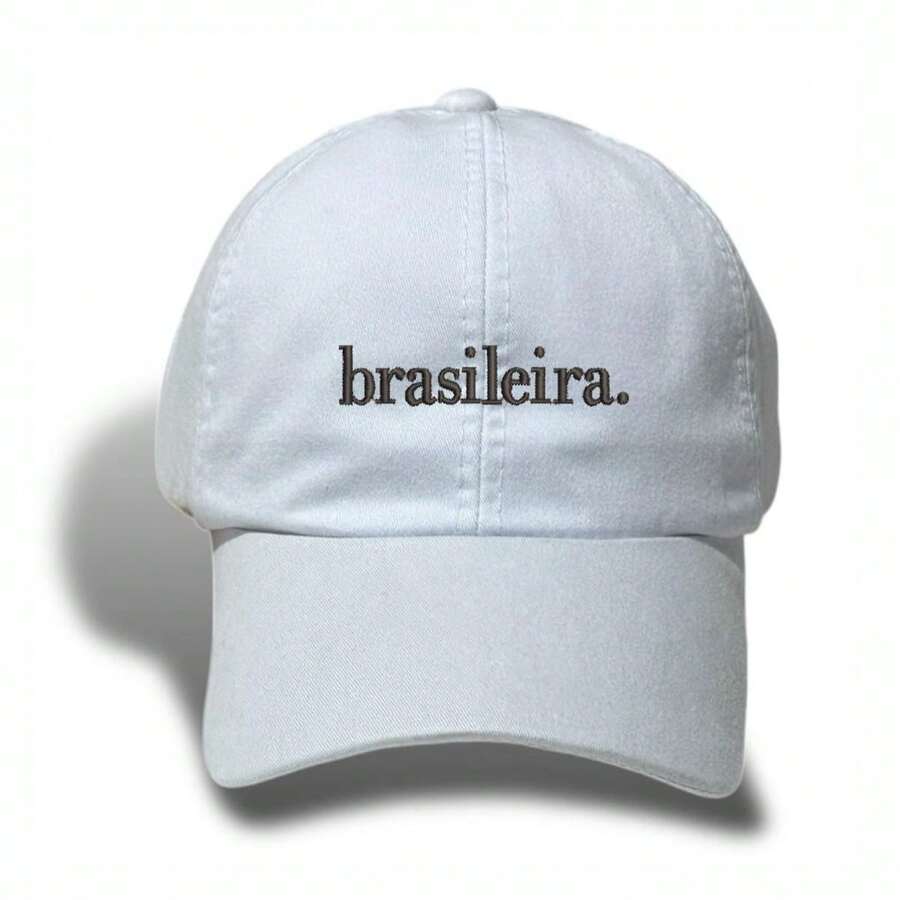 Unisex Dad Hat In 100% Cotton Twill, Brazilian Custom Curved Brim. - 白色繡花黑色 - 查看 1