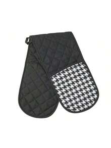 1pc Heat-Resistant Houndstooth Oven Mitt – Seamless One-Piece Kitchen Glove For Pot & Bowl Holding, Baking, Cooking & Microwave Use. Available In Black, White, Burgundy, And Blue. - Multicolor - View 4