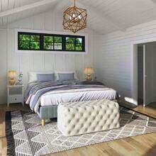 Stylish White Rectangular Tufted Ottoman In Beach Boucle Fabric – Versatile Seating And Storage Solution For Home Decor