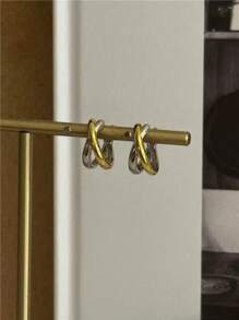 2 Pieces Of Fashionable And Delicate Glossy Two-Color Earrings, Women's Elegant, Light Luxury Earrings, Send Girlfriends To Friends