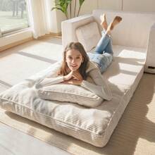 MAXYOYO Convertible Sofa Bed,Pull-Out Double Sofa Bed,2-In-1 Folding Sofa Bed Filled With High-Density Sponge,Folding Floor Sofa With Pillows,Suitable For Living Room,Bedroom,Study - 米色 - 查看 7