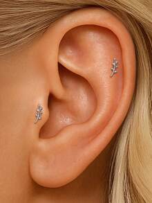 925 纯银小号螺纹平背耳环，女士奢华风格耳钉，适合日常佩戴，新娘首饰，精美珠宝 - 白金 - 查看 15