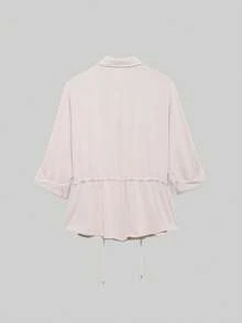 Women's Fashion Casual Minimalist Versatile -Style Crinkle Fabric Long Sleeve Collared Shirt, Suitable For Spring/Autumn - Sand - View 2