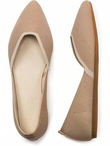 Womens Flat Shoes Classic Pointed Toe Flats Knitted Dress Shoes Soft Comfortable Dressy Flats Women - 駱駝 - 查看 2