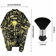 Professional Salon Hair Cutting Cape With Adjustable Neck Strap, Waterproof & Reusable Barber Cape For Men Women Kids, Black Hairdressing Cape With Built-In Neck Duster Brush For Home Salon Use - In hoa màu vàng - Xem 2