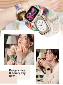 升级款磁吸编织弹力表带，带磁吸表扣，兼容 表带 38mm 40mm 41mm 42mm 44mm 45mm 46mm 49mm 男女款，柔软尼龙运动单圈表带，兼容 Series 11 10 9 8 7 6 5 4 3 Ultra 3 2 1 SE - 升級磁吸扣-粉砂 - 查看 6